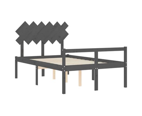 Cadru de pat cu tăblie, gri, lemn masiv, dublu 4ft6, 5 image