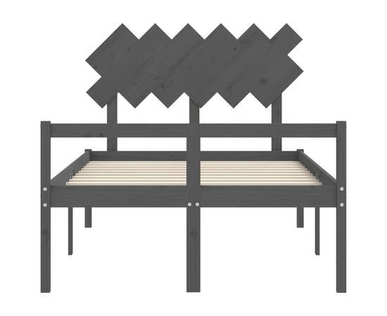 Cadru de pat cu tăblie, gri, lemn masiv, dublu 4ft6, 6 image