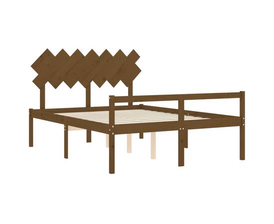 Cadru de pat cu tăblie, maro miere, lemn masiv, 5ft king, 5 image