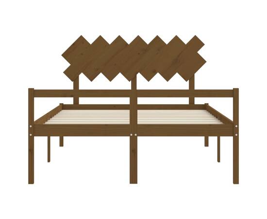 Cadru de pat cu tăblie, maro miere, lemn masiv, 5ft king, 6 image