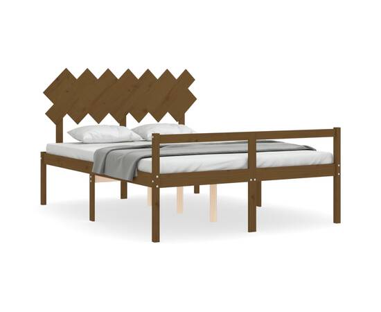 Cadru de pat cu tăblie, maro miere, lemn masiv, 5ft king, 2 image