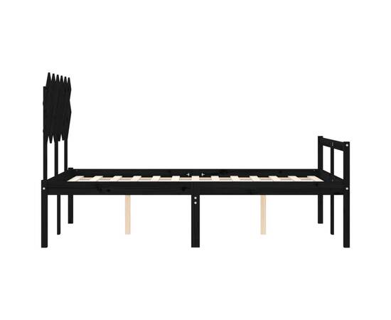 Cadru de pat cu tăblie, negru, lemn masiv, dublu 4ft6, 7 image