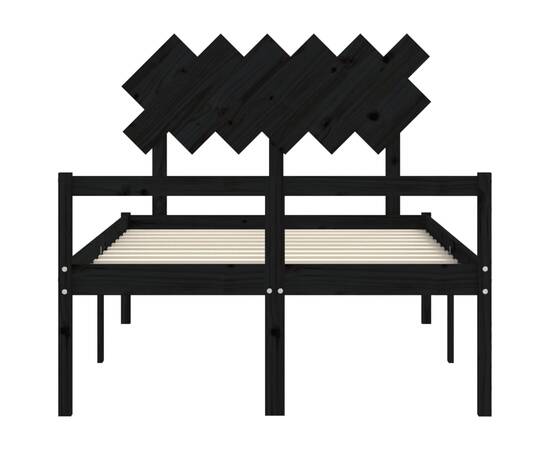 Cadru de pat cu tăblie, negru, lemn masiv, dublu 4ft6, 6 image