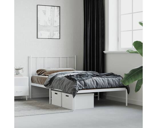 Cadru de pat metalic cu tăblie, alb, 75x190 cm
