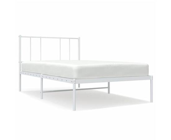 Cadru de pat din metal cu tăblie, alb, 100x200 cm, 2 image