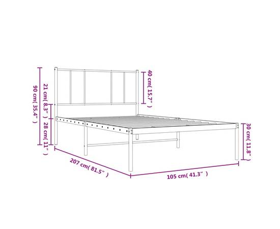 Cadru de pat din metal cu tăblie, alb, 100x200 cm, 10 image