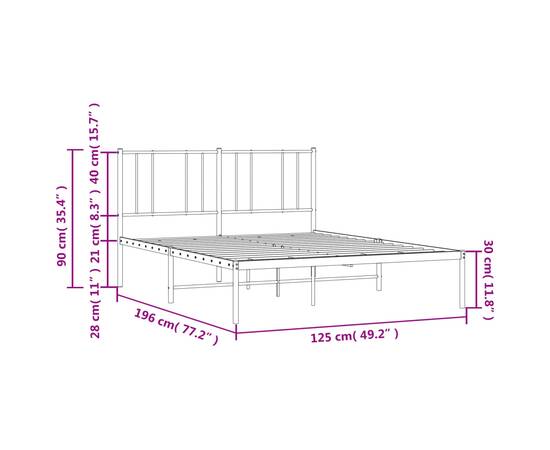 Cadru de pat metalic cu tăblie, alb, 120x190 cm, 10 image