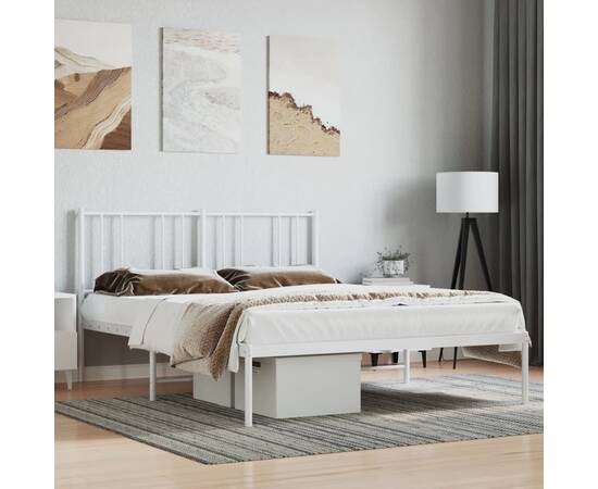 Cadru de pat metalic cu tăblie, alb, 120x200 cm, 4 image