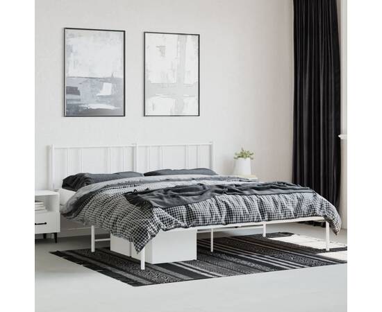 Cadru de pat metalic cu tăblie, alb, 183x213 cm