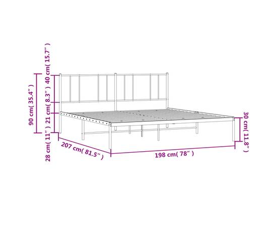 Cadru de pat metalic cu tăblie, alb, 193x203 cm, 10 image
