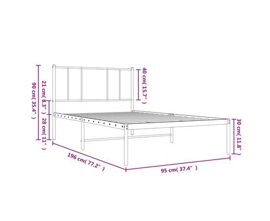 Cadru de pat metalic cu tăblie, alb, 90x190 cm, 10 image