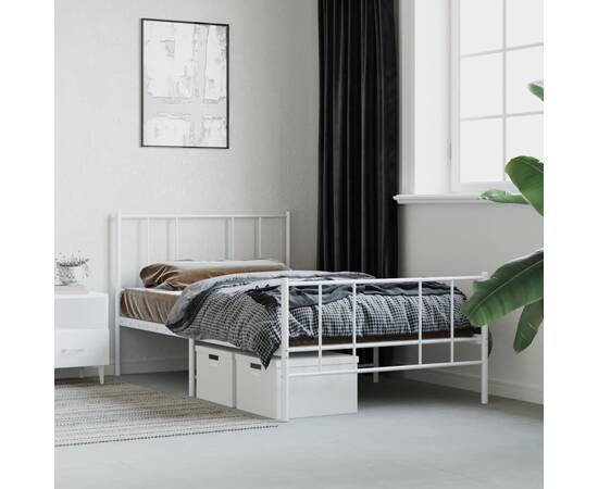 Cadru de pat metalic cu tăblie de cap/picioare, alb, 100x190 cm, 4 image