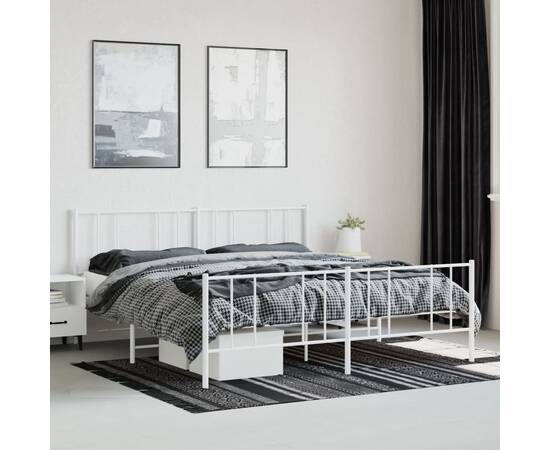 Cadru de pat metalic cu tăblie de cap/picioare, alb, 183x213 cm, 4 image