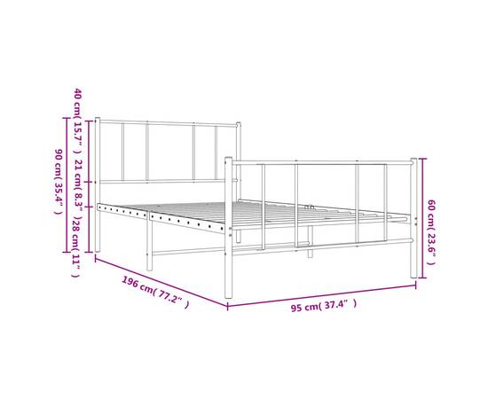 Cadru de pat metalic cu tăblie de cap/picioare, alb, 90x190 cm, 10 image