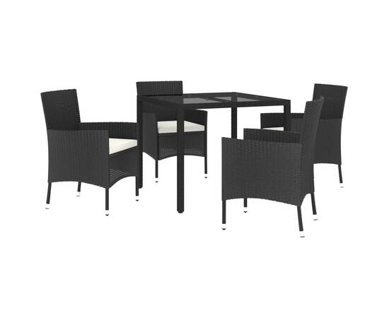 Set mobilier de grădină cu perne, 5 piese, negru, poliratan, 3 image