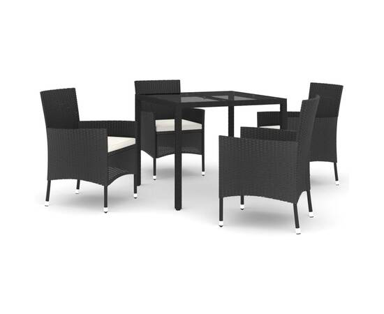 Set mobilier de grădină cu perne, 5 piese, negru, poliratan, 2 image