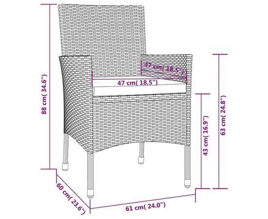 Set mobilier de grădină cu perne, 7 piese, negru, poliratan, 9 image