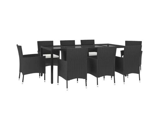 Set mobilier de grădină cu perne, 9 piese, negru, poliratan, 3 image