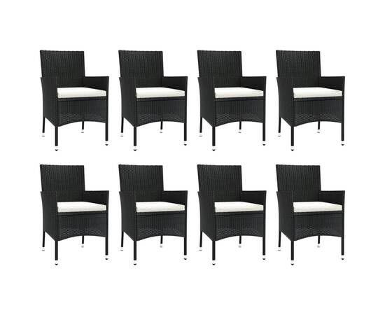 Set mobilier de grădină cu perne, 9 piese, negru, poliratan, 4 image