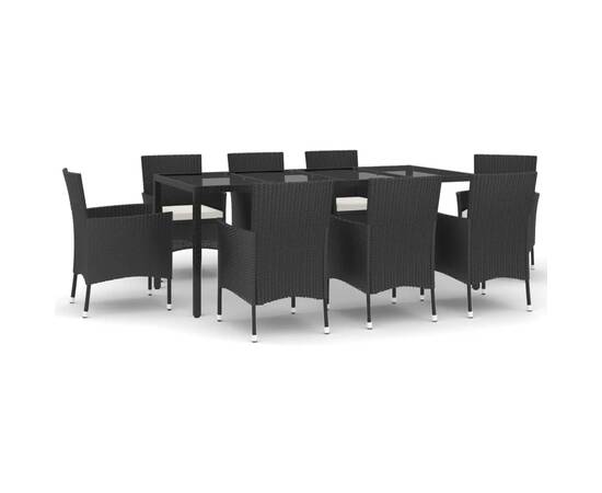 Set mobilier de grădină cu perne, 9 piese, negru, poliratan, 2 image