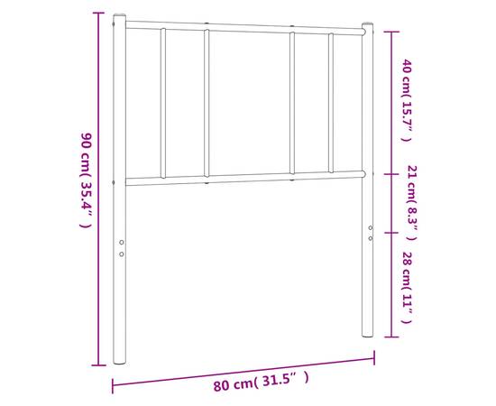 Tăblie de pat metalică, alb, 75 cm, 7 image