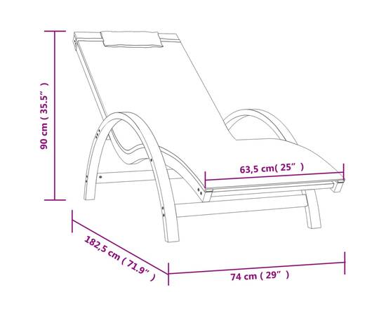 Șezlong cu pernă, gri, textilenă și lemn masiv de plop, 8 image