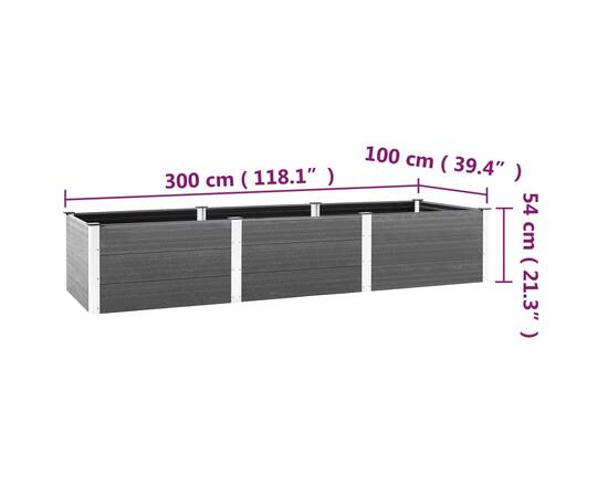 Strat înălțat de grădină, gri, 300x100x54 cm, wpc, 6 image