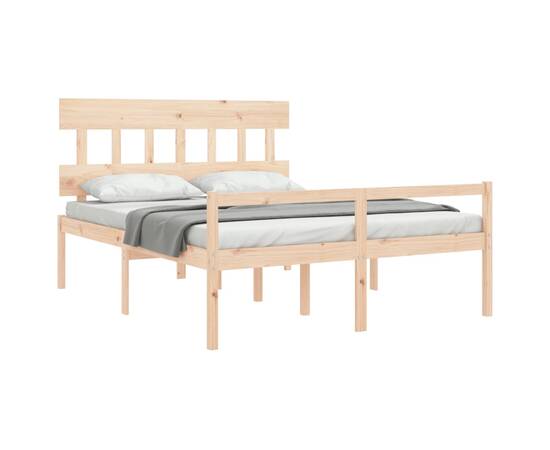 Cadru de pat cu tăblie, king size 5ft, lemn masiv, 4 image