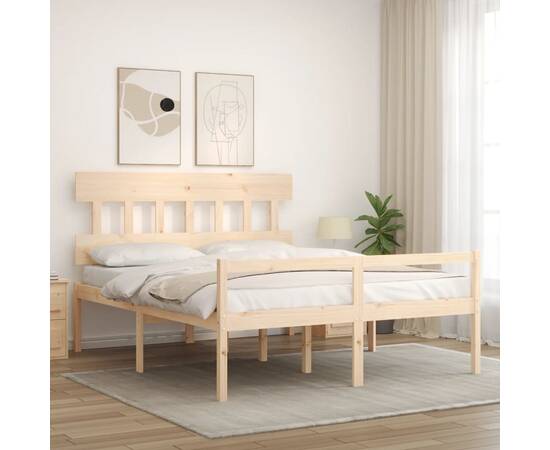 Cadru de pat cu tăblie, king size 5ft, lemn masiv, 3 image