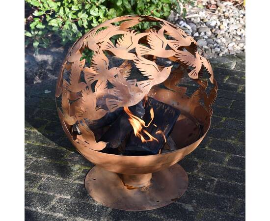 Esschert design vatră de foc, ruginiu, model păsări decupaj laser, 4 image
