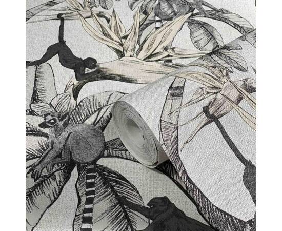 Noordwand tapet „topchic monkey jungle leaves”, gri și negru, 3 image