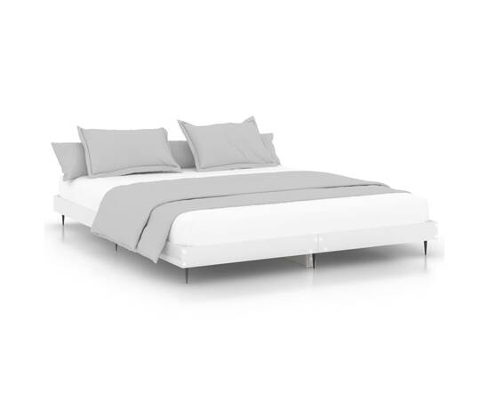 Cadru de pat, alb extralucios, 160x200 cm, lemn prelucrat, 2 image
