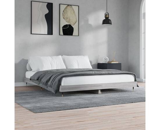 Cadru de pat, gri sonoma, 200x200 cm, lemn prelucrat, 3 image
