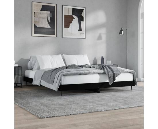 Cadru de pat, negru, 160x200 cm, lemn prelucrat, 4 image