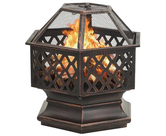 Vatră de foc rustică, cu vătrai, 62x54x56 cm oțel, xxl, 3 image
