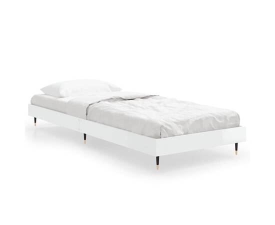Cadru de pat, alb extralucios, 75x190 cm, lemn prelucrat, 2 image