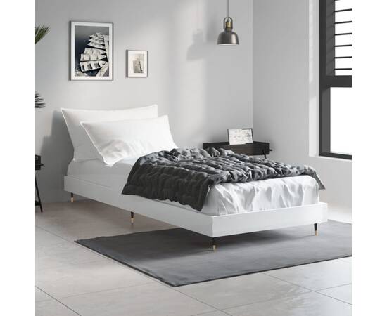 Cadru de pat, alb extralucios, 75x190 cm, lemn prelucrat, 3 image