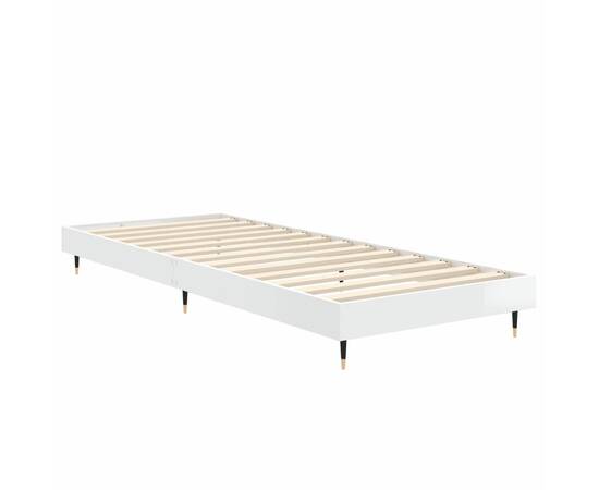 Cadru de pat, alb extralucios, 75x190 cm, lemn prelucrat, 5 image