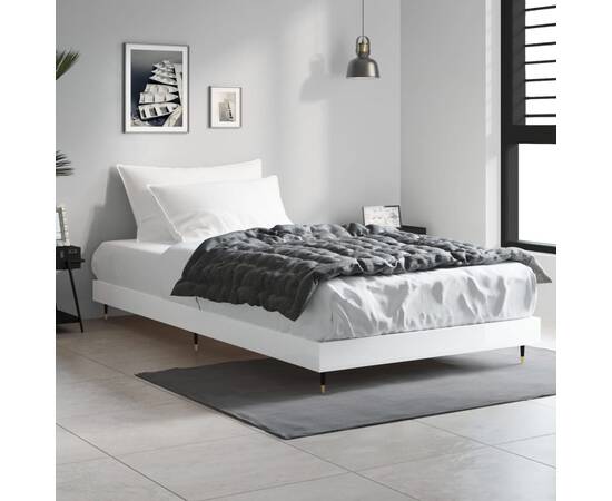 Cadru de pat, alb extralucios, 90x190 cm, lemn prelucrat, 3 image