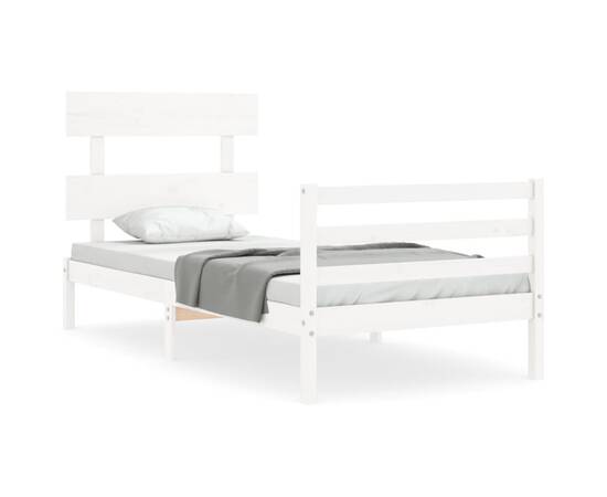Cadru de pat cu tăblie, alb, 100x200 cm, lemn masiv, 2 image
