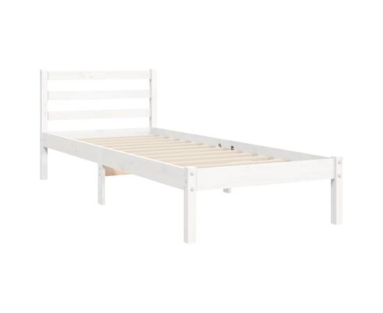 Cadru de pat cu tăblie, alb, 100x200 cm, lemn masiv, 9 image