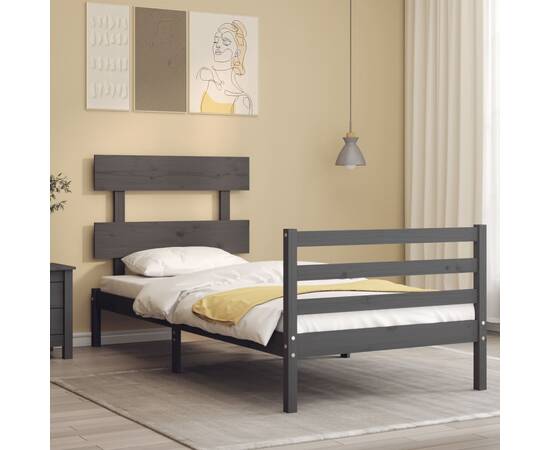 Cadru de pat cu tăblie, gri, 90x200 cm, lemn masiv