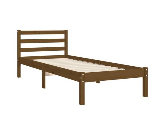 Cadru de pat cu tăblie, maro miere, 90x200 cm, lemn masiv, 9 image