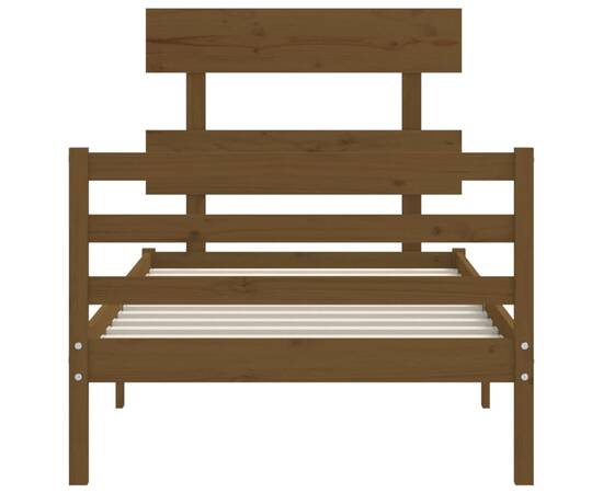 Cadru de pat cu tăblie, maro miere, 90x200 cm, lemn masiv, 6 image