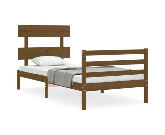 Cadru de pat cu tăblie, maro miere, 90x200 cm, lemn masiv, 2 image