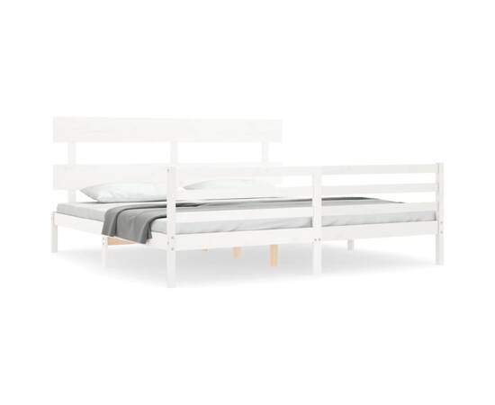 Cadru de pat cu tăblie 6ft super king, alb, lemn masiv, 2 image