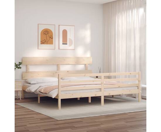 Cadru de pat cu tăblie 6ft super king, lemn masiv, 3 image