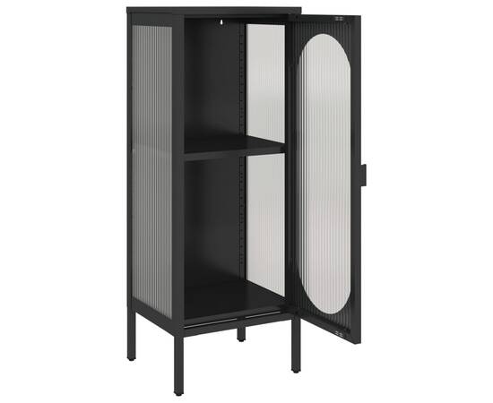 Servantă, negru, 40x35x105 cm, sticlă și oțel, 8 image