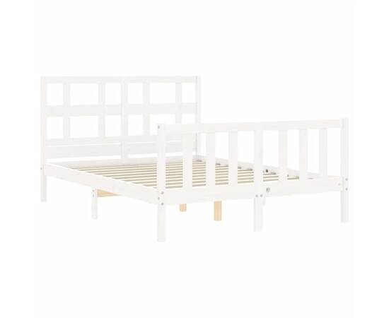 Cadru de pat cu tăblie, alb, 120x200 cm, lemn masiv, 5 image