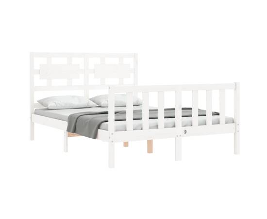 Cadru de pat cu tăblie, alb, 140x200 cm, lemn masiv, 3 image